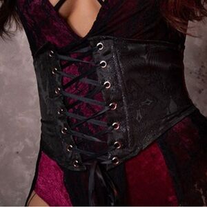 FINAL PRICE! Black Waist Cincher Corset Goth Punk Witch Lace-Up Corset Top Large